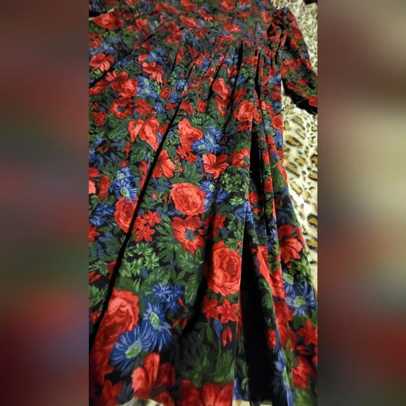 Vintage Laura Ashley Size 12 Corduroy Floral Garden Dress Gathered Zipper NICE - Picture 8 of 10